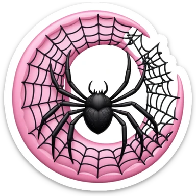 Pink crescent moon with black spiderweb pattern sticker