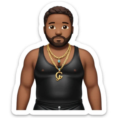 Gerald Levert with dark brown hair, latex black baggy pants, shirtless with necklace sticker