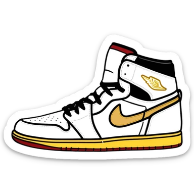 Jordan 1 sneaker, all black with a metallic gold swoosh sticker