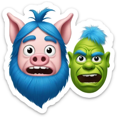 A pig man and a blue grinch  sticker