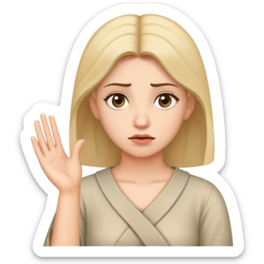 Woman with one hand near temple, tilted head and confused expression sticker