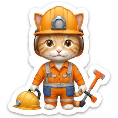cat, handyman Outfit, wearing a Helmet sticker