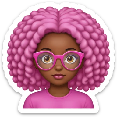 Puffy hair black girl with pink glasses  sticker