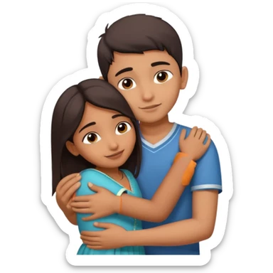 indian boy hugging indian girl from behind... boys hand down near navel of girl... boys head on the shoulder of girl... hugging tight.. more romantic sticker