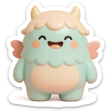 adorable monster with fluffy fur, tiny wings, happy expression, soft color palette sticker