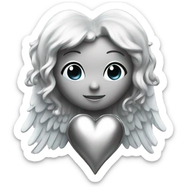 Silver chrome heart with angel halo sticker