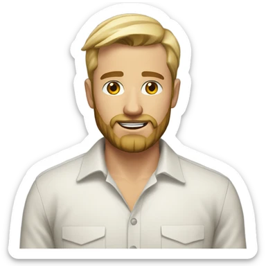 english man, short hair blonde, blonde medium length size full beard, in a smart unbuttoned shirt. sticker