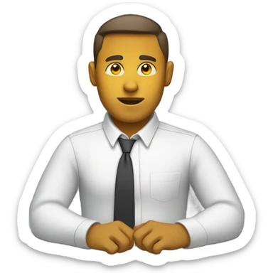 yellow skin man typing on keyboard wearing white button down shirt seating on desk front view sticker