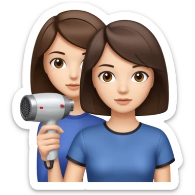 brunette bob girl hair stylist holding a brown hair dryer sticker