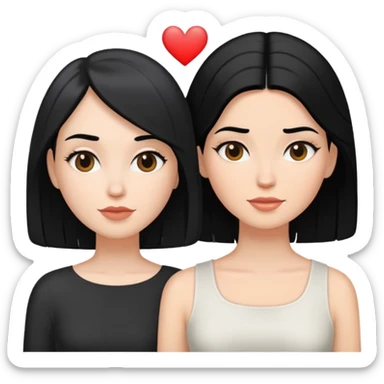 two lesbians in love, both are white and both have black hair, one long and one short sticker