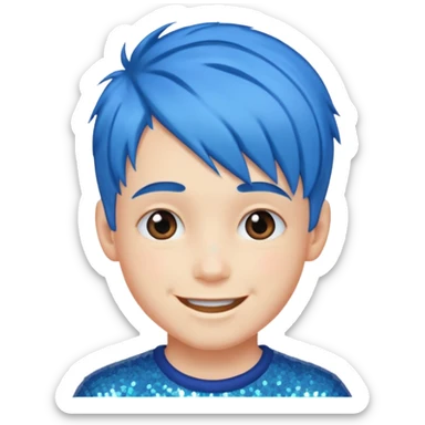 glitter blue gamer Boy happy blue hair sticker