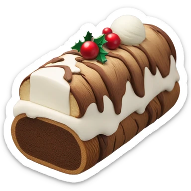 Christmas ice cream cake in the shape of a log og wood with coffee and vanilla ice cream  sticker