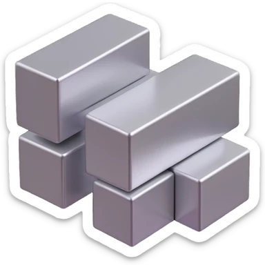 three long steel blocks, two on the bottom and one on top, 3D cartoon style, metallic shine, rectangular shape sticker