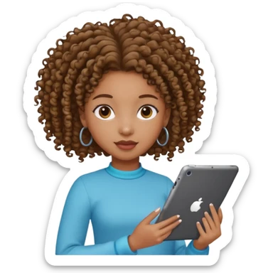 Black girl with curly ponytail holding ipad sticker