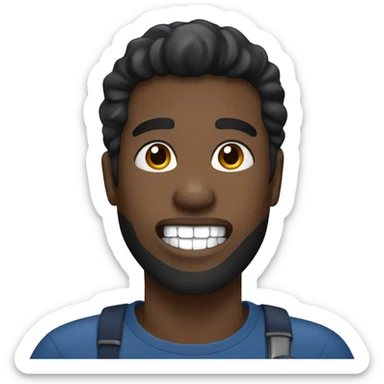 black guy with black hair wearing dark blue t-shirt brushing his teeth sticker