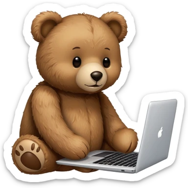 A teddy bear using a laptop. sticker
