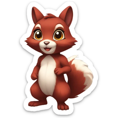 Cute, Chibi, Kemono-style, Anthro, Fur-Sona, Dark-Red, Squirrel-Rabbit-hybrid-Fakémon, full body sticker