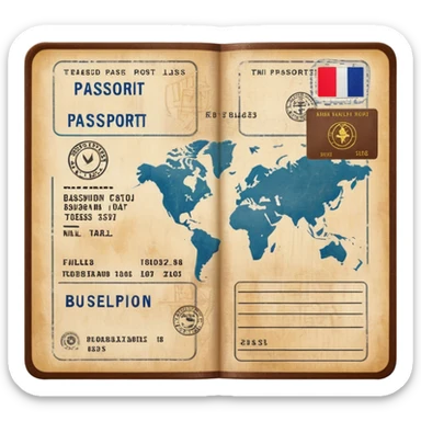 Passport with travel stamps and boarding pass sticker
