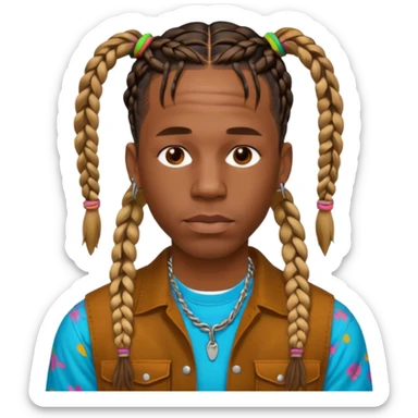Travis Scott with braids and a gay shirt sticker