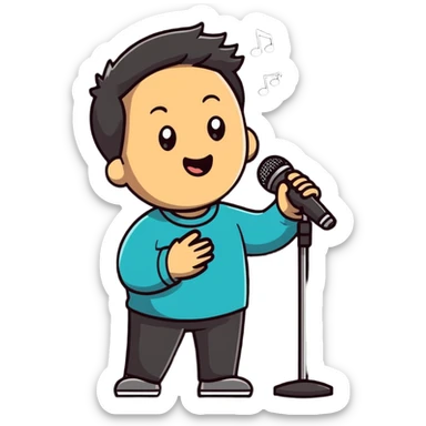 man aged about 30 singing sticker