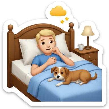 Man laying in bed dreaming of dogs  sticker
