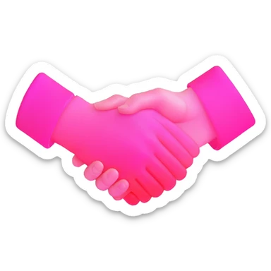 handshake, transparent glass with bright pink gradient from #FF335F to #FF99AA, soft glow and shadows, minimalistic sticker