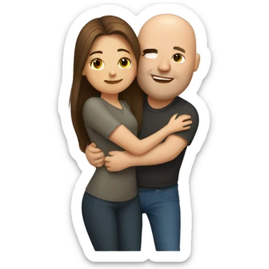 Long brown hair girl hugging bald chubby guy sticker