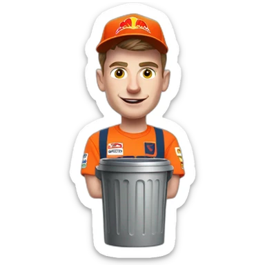 Max verstappen with a trash bin sticker