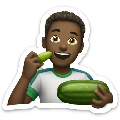 smiling boy in car interior eating a pickle sticker