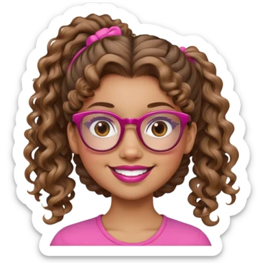 Smiling girl with glasses and pink big lips and light brown skin eyes and curly hair in a ponytail  sticker