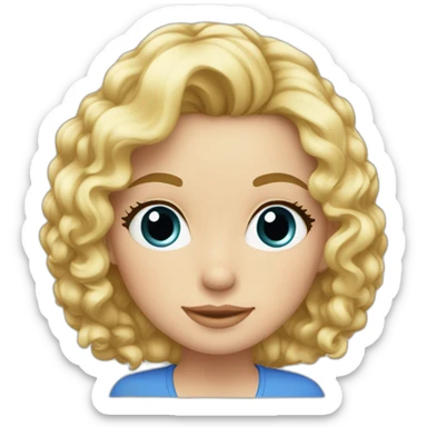 Fille blonde ,cheveux bouclé détaché et volumineux,teint blanc , yeux bleu sticker