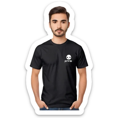 black short-sleeve T-shirt with the words “prepa udem” printed in small white text on the chest. The shirt has a simple, casual fit and a clean, minimalist look. sticker