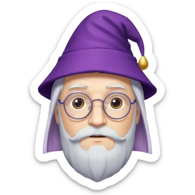dumbledore white hair, wear glasses, purple magic hat sticker