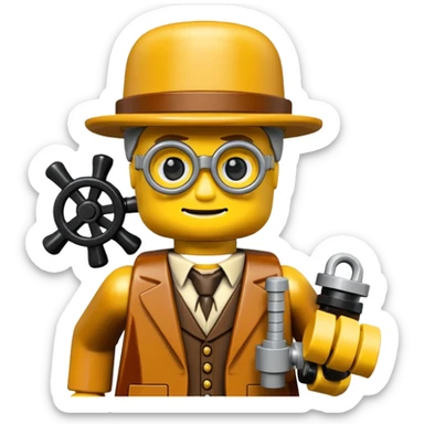 Steampunk Inventor yellow lego toy sticker