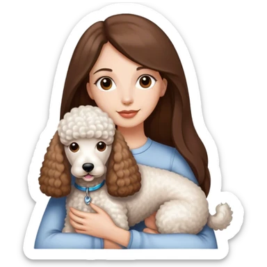 Long straight brown hair brown eyes beautiful women and white standard poodle you're holding sticker