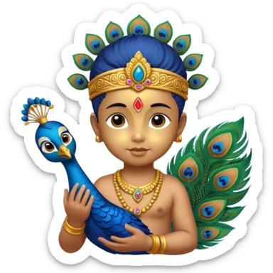 Cute baby murugan with vel and peacock  sticker