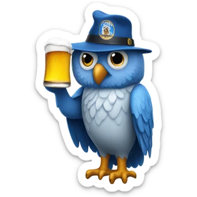 Blue owl wearing a beer hat  sticker