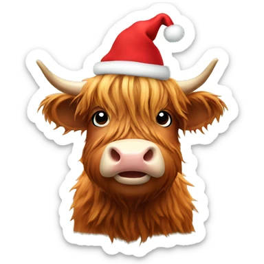 A highland cow with Christmas hat sticker