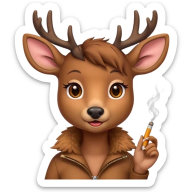 Cute female deer with cigarette sticker