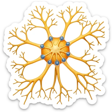 A scientifically accurate nerve cell with the 3 main components, dendrites on the cell body on one side , a long axon and a few dendrites at the other side. sticker