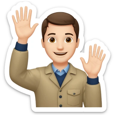 A man waving both his hands towards himself sticker