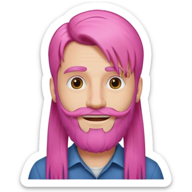 man with very long straight hair pink and beard no mustache sticker