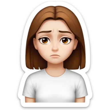 Draw this girl in the same style and appearance, but with a sad expression. Do not change her facial features, clothes, or hairstyle. iOS emoji style. sticker