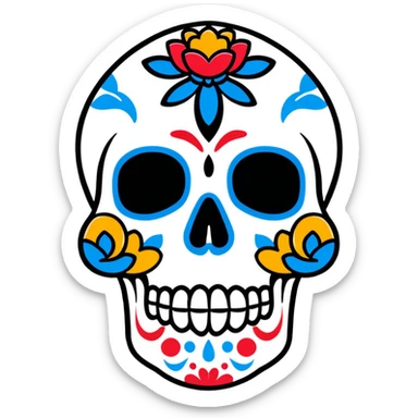 Day of the Dead skull with colorful paint and decorations sticker