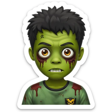 crie um zumbi menino bonito, com aparencia jovem igual, com cabelo preto, curto, com franja, o estilo do cabelo do zumbi seria o mesmo dos meninos de cabelo liso bagunçado do pinterest, faça ele com uma camisa preta sticker