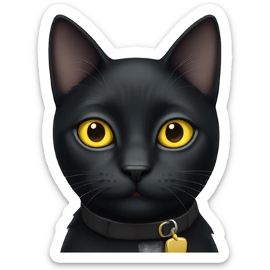 black cat with yellow eyes and grey collar sticker