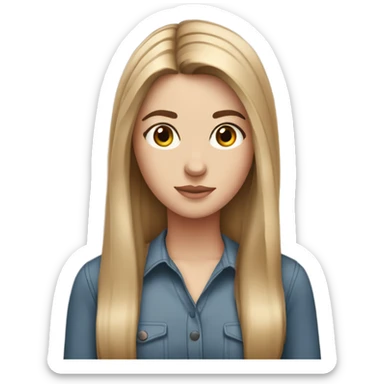 White girl with brown pin straight hair down to low chest sticker