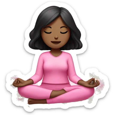 White girl, black hair meditating with flowers wearing pink  sticker