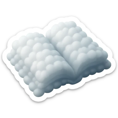 thick open book made entirely of small, very bright white fluffy convex clouds, matte glass style sticker