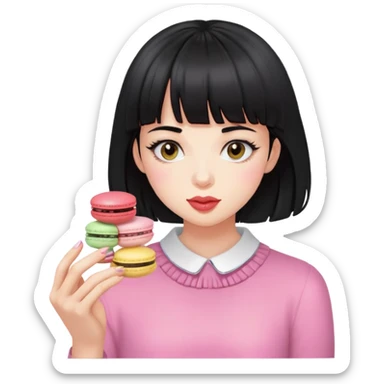 coolest black hair girl w bang eating the macarons sticker